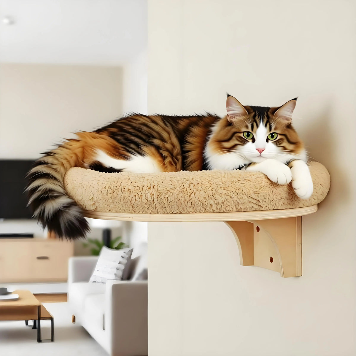 CWV Wall Mounted Pine Wood Cat Hammock With Scratching Post