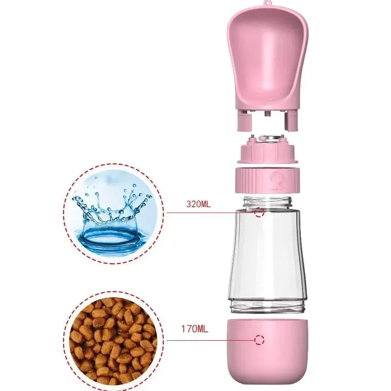 Travel Glass Pet Water Bottle With Integrated Food Container