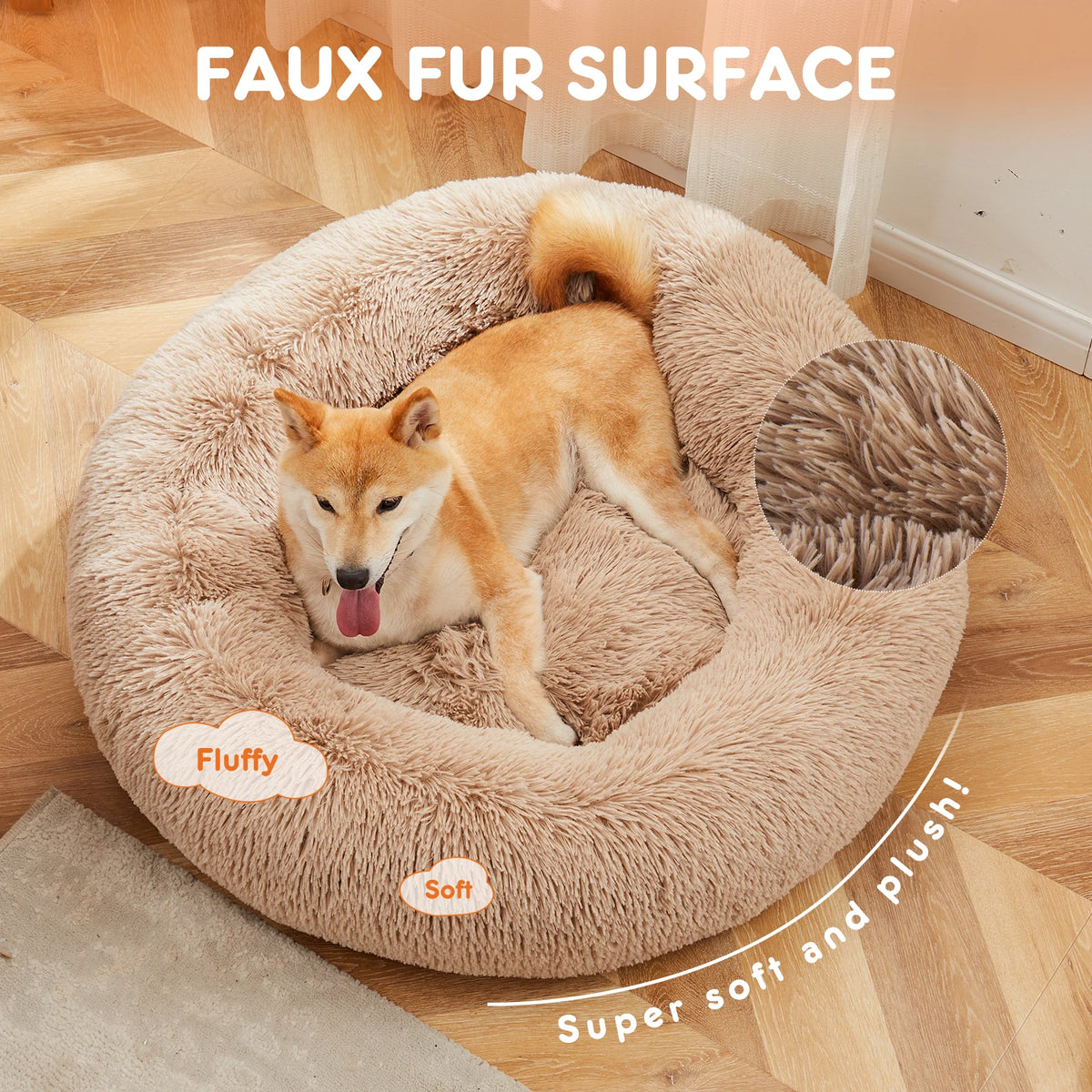 JHK Washable Calming Plush Dog Bed With Anti Slip Bottom