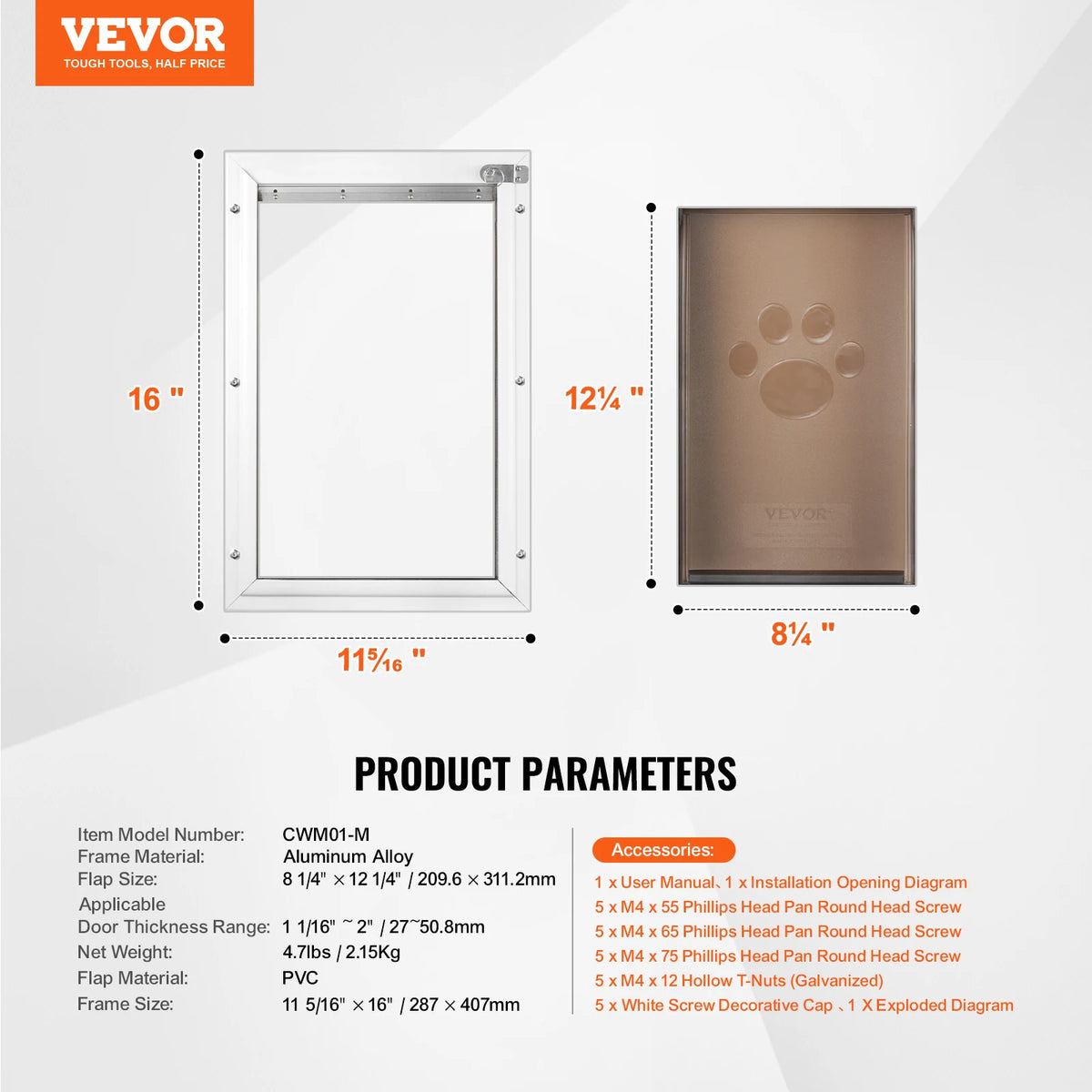 Weatherproof Aluminum Pet Door With Secure Locking Flap