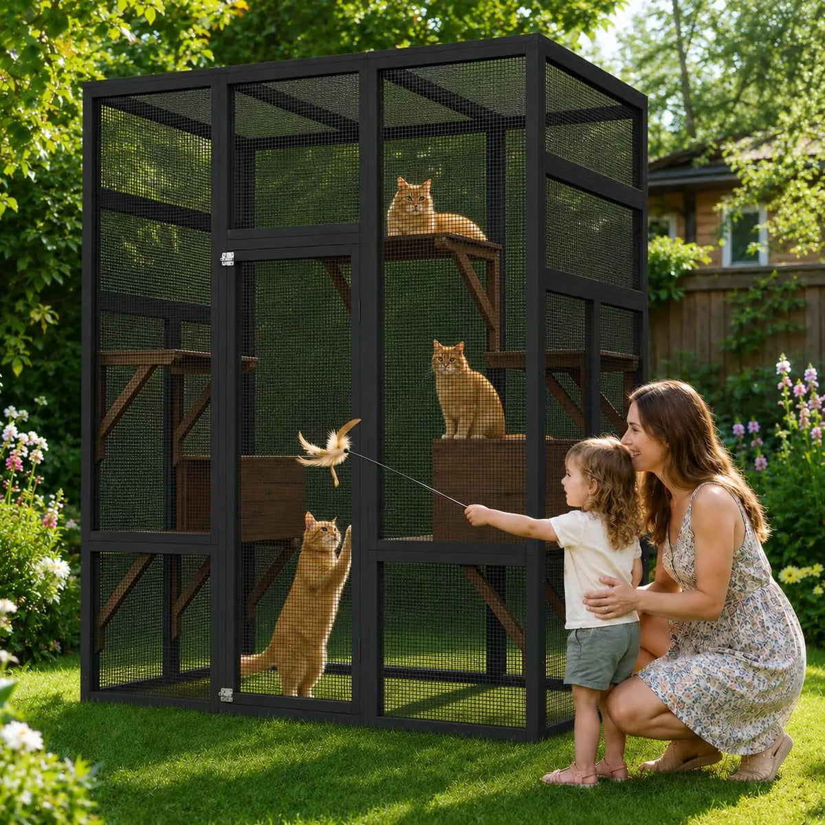 HiMISS Outdoor Wooden Catio Cat Enclosure With Waterproof Roof