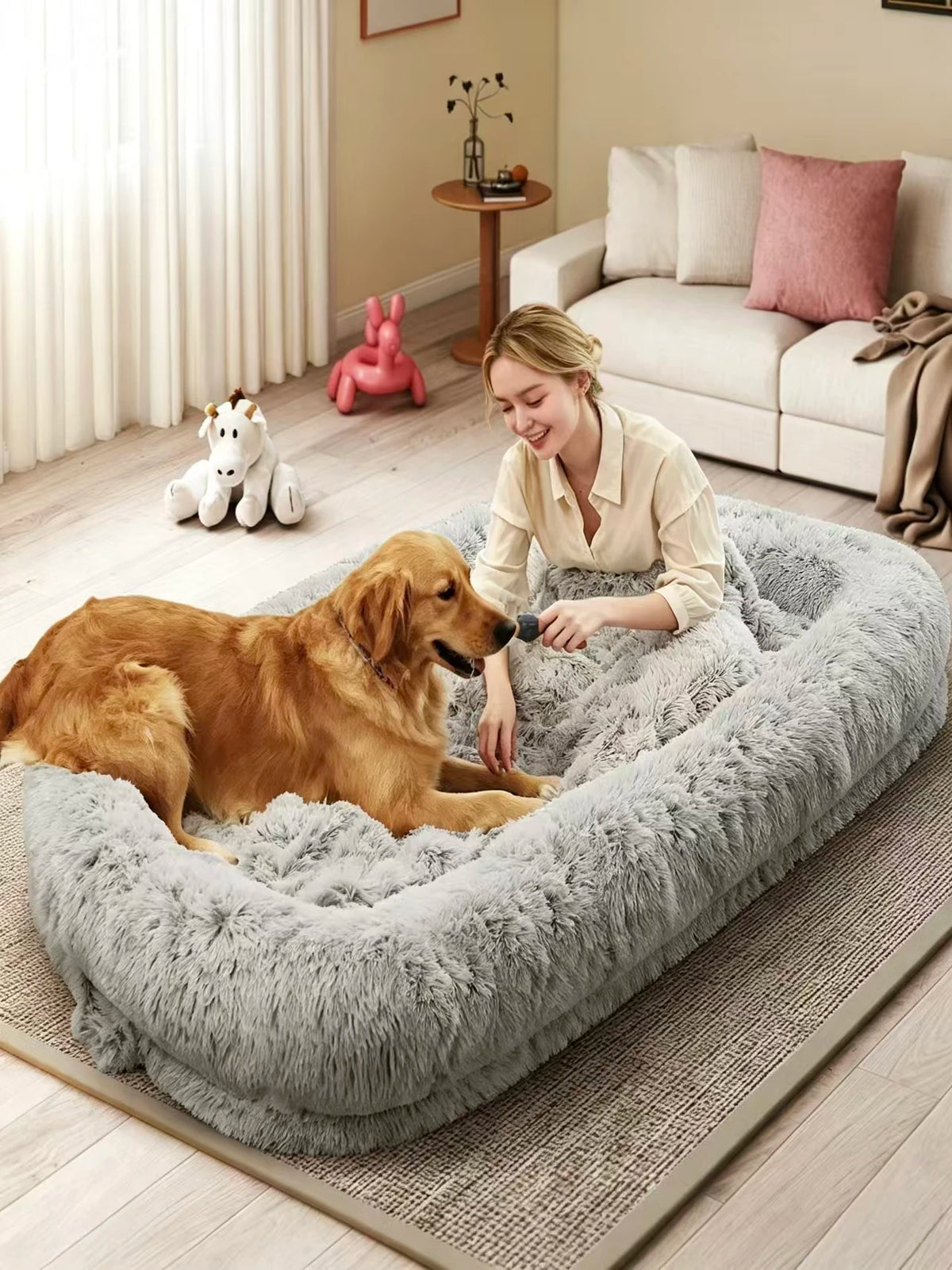 Human Sized Orthopedic Dog Bed With Removable Faux Fur Cover