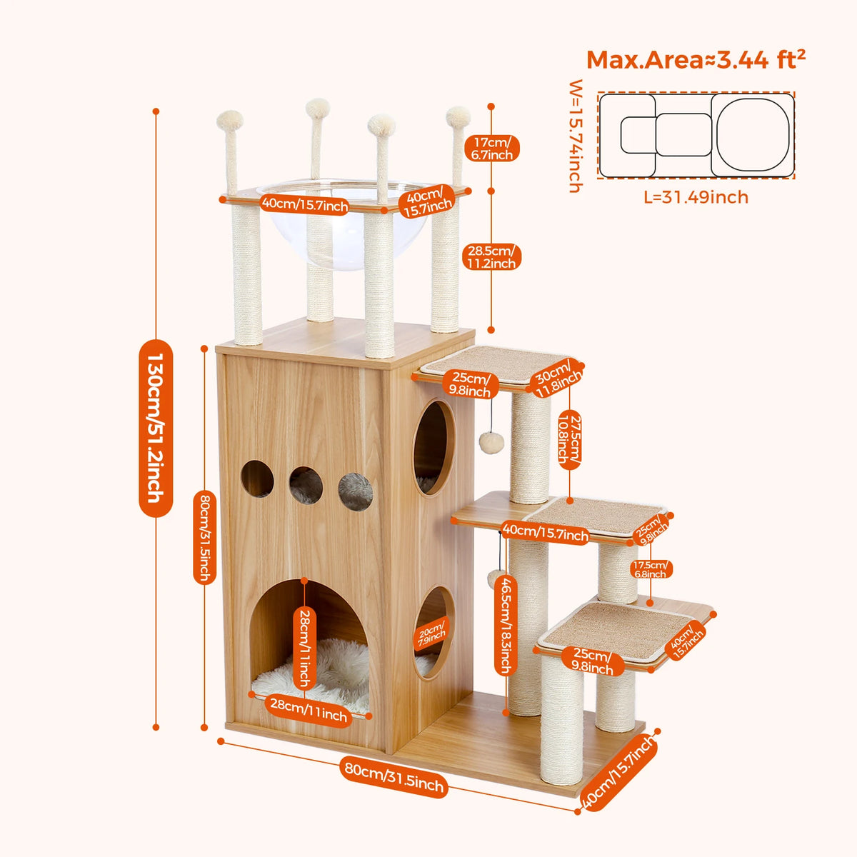 PAWZ Indoor Wooden Cat Tree Tower With Hammock And Posts