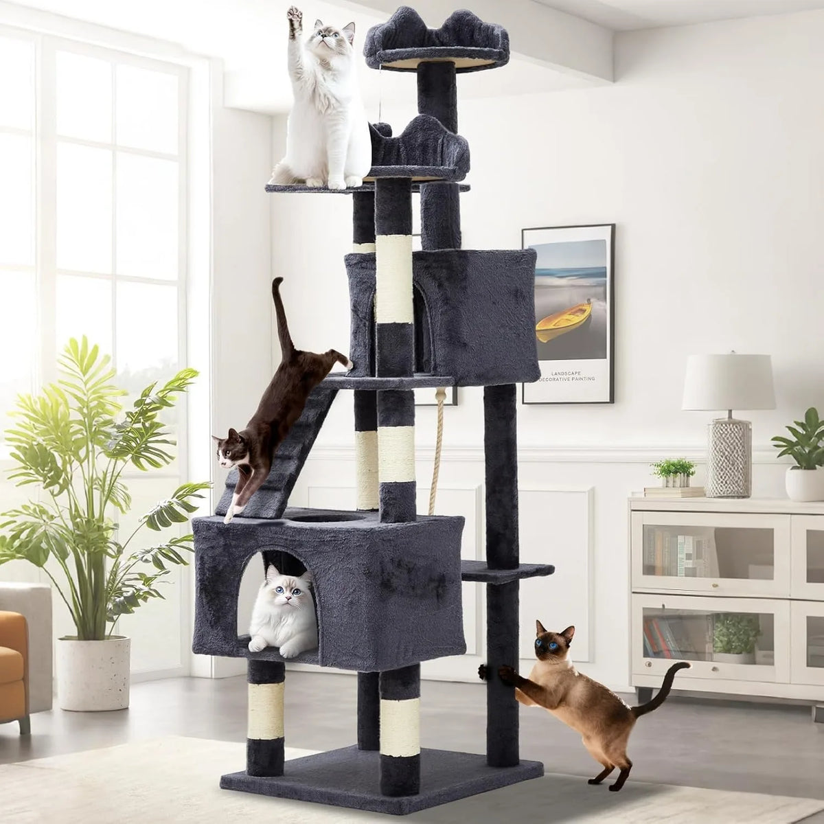 Hossllly Multi Tier Cat Condo With Scratching Posts And Hammock