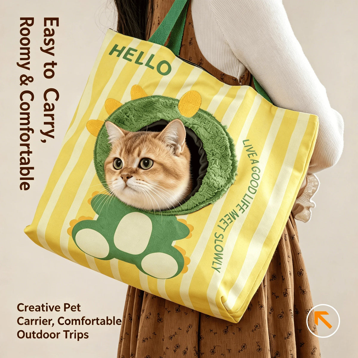 Breathable Canvas Cat Travel Carrier Tote Bag For Pets