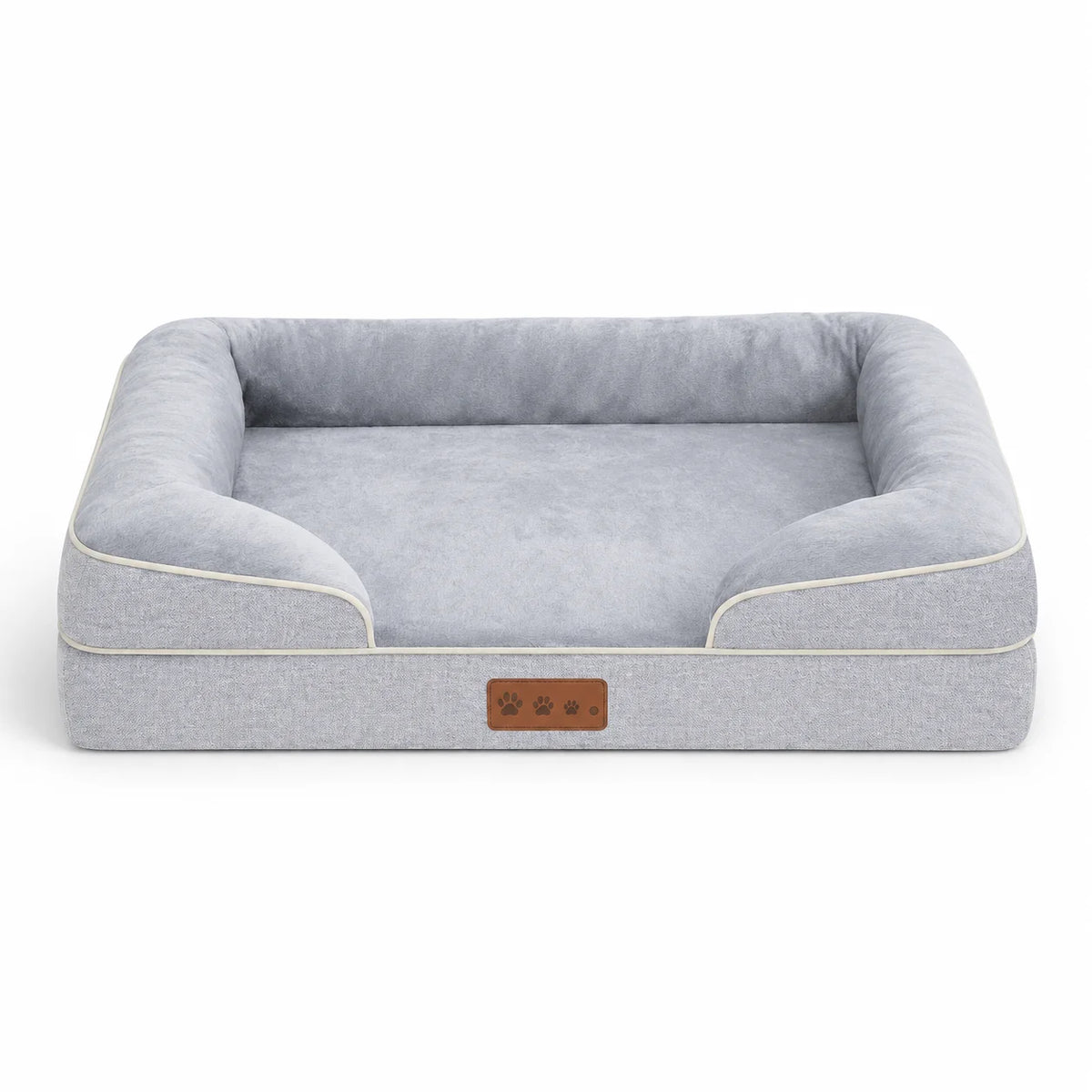 Orthopedic Memory Foam Dog Bed with Raised Bolsters Washable Cover and Non Slip Base