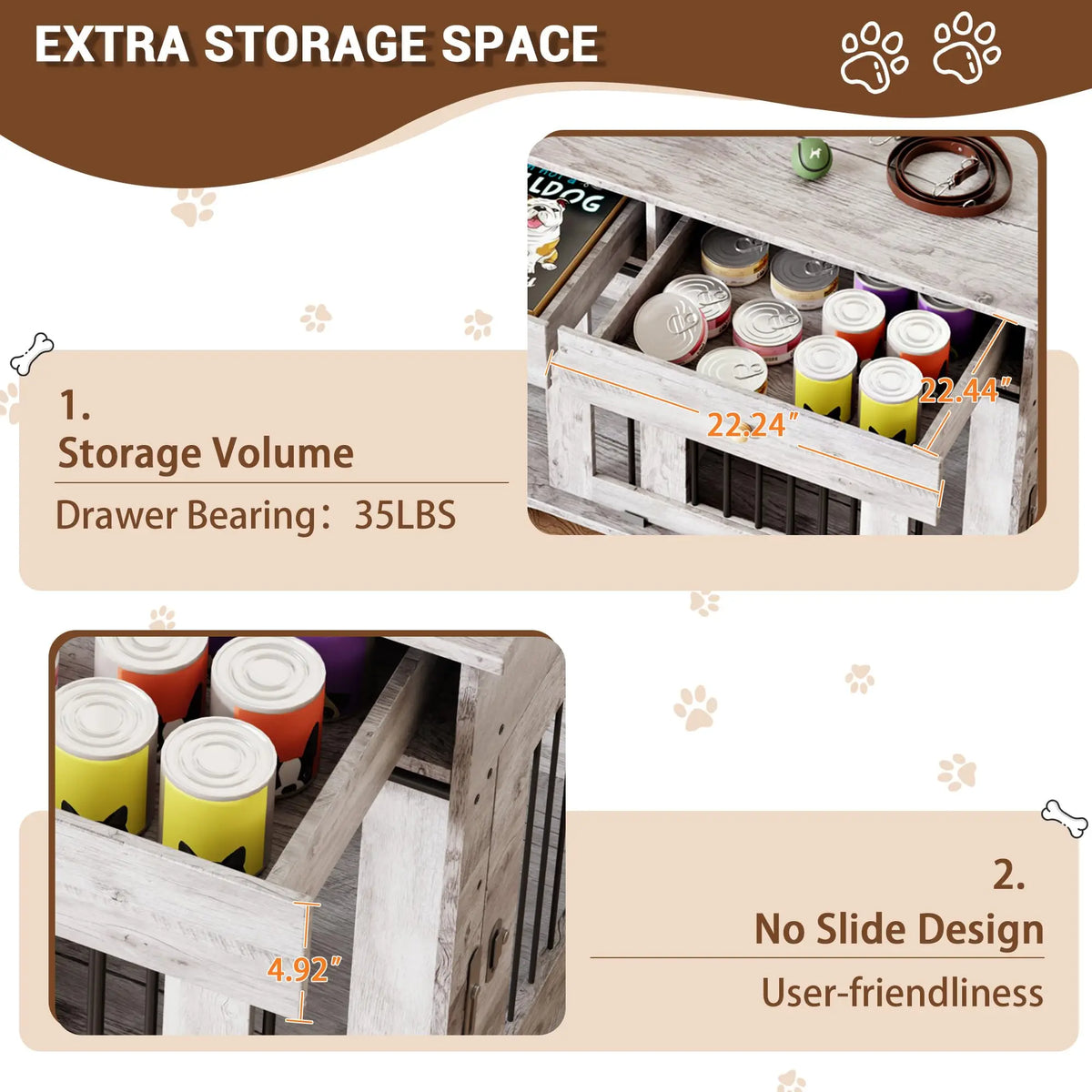 Stylish Furniture Style Indoor Dog Crate With Storage Drawers