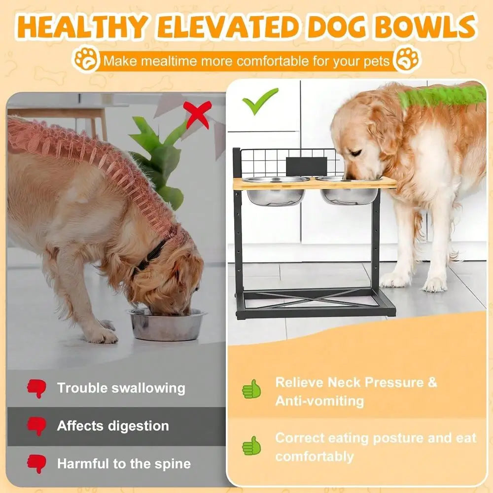 Adjustable Elevated Stainless Steel Raised Dog Food Bowls Set