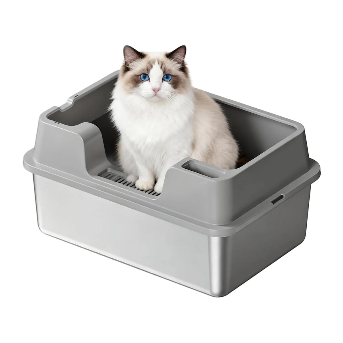 HiMISS Enclosed Stainless Steel Cat Litter Box With High Walls