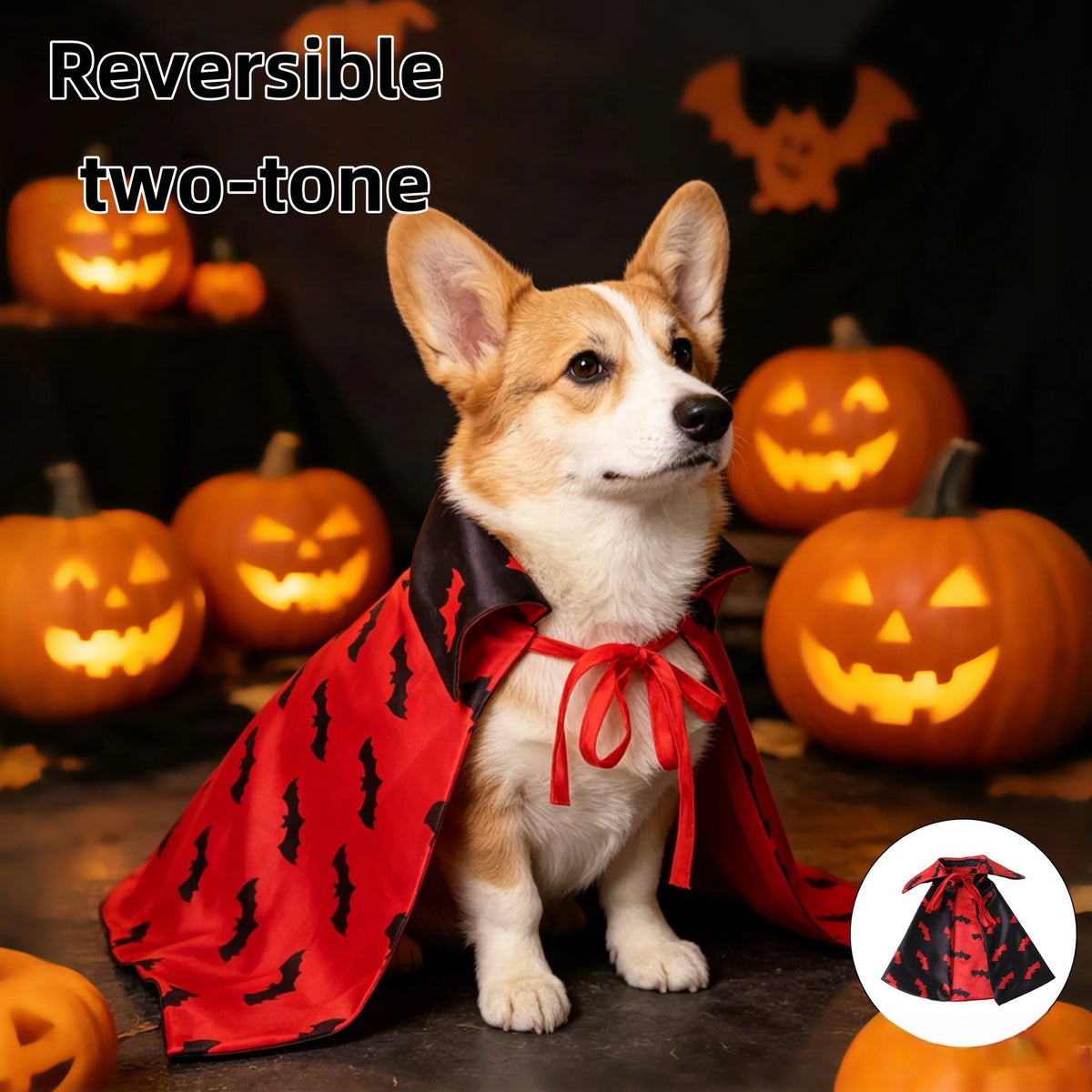 Halloween Reversible Bat Pet Cape Costume For Cats And Dogs