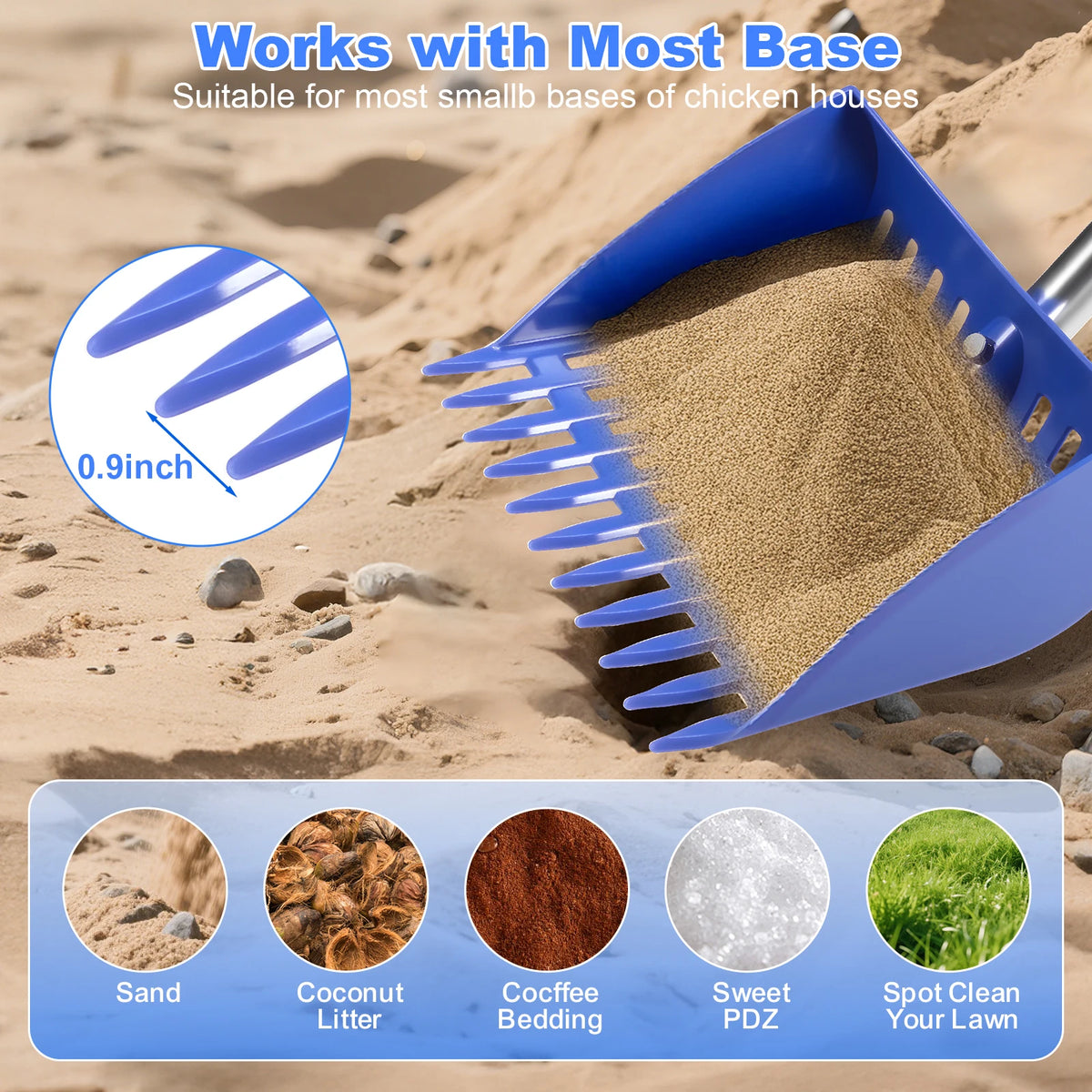 Ergonomic 2-in-1 Chicken Manure Shovel and Rake with Adjustable Handle