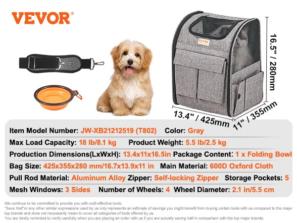 SucceBuy Pet Carrier Backpack With Wheels For Travel