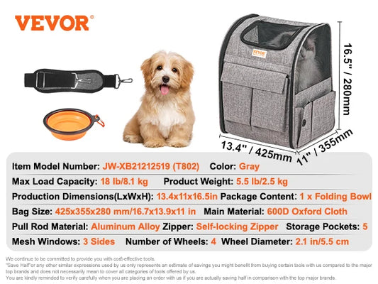 SucceBuy Pet Carrier Backpack With Wheels For Travel