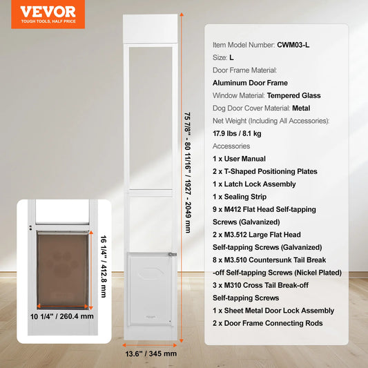 Adjustable Aluminum Frame Dog Door For Sliding Glass Doors