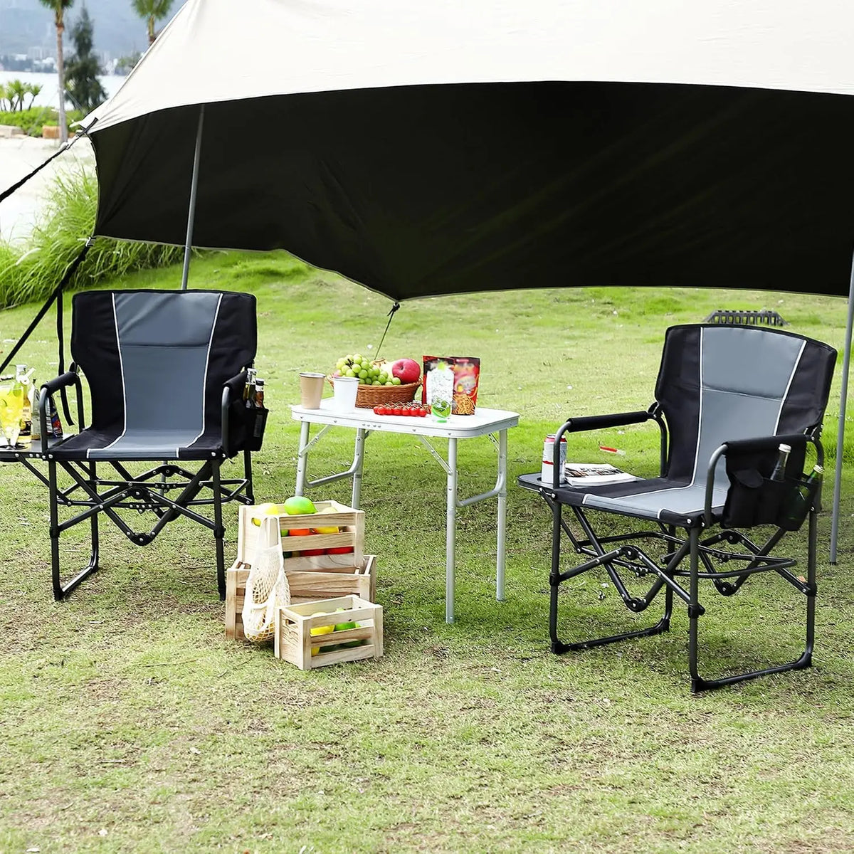Tacleekii Camping Chair Support 400 lbs Portable Folding Chair for Adults Heavy Duty Lawn Chair with Side Table, for Camping, Sports, Picnic, Beach, Fishing