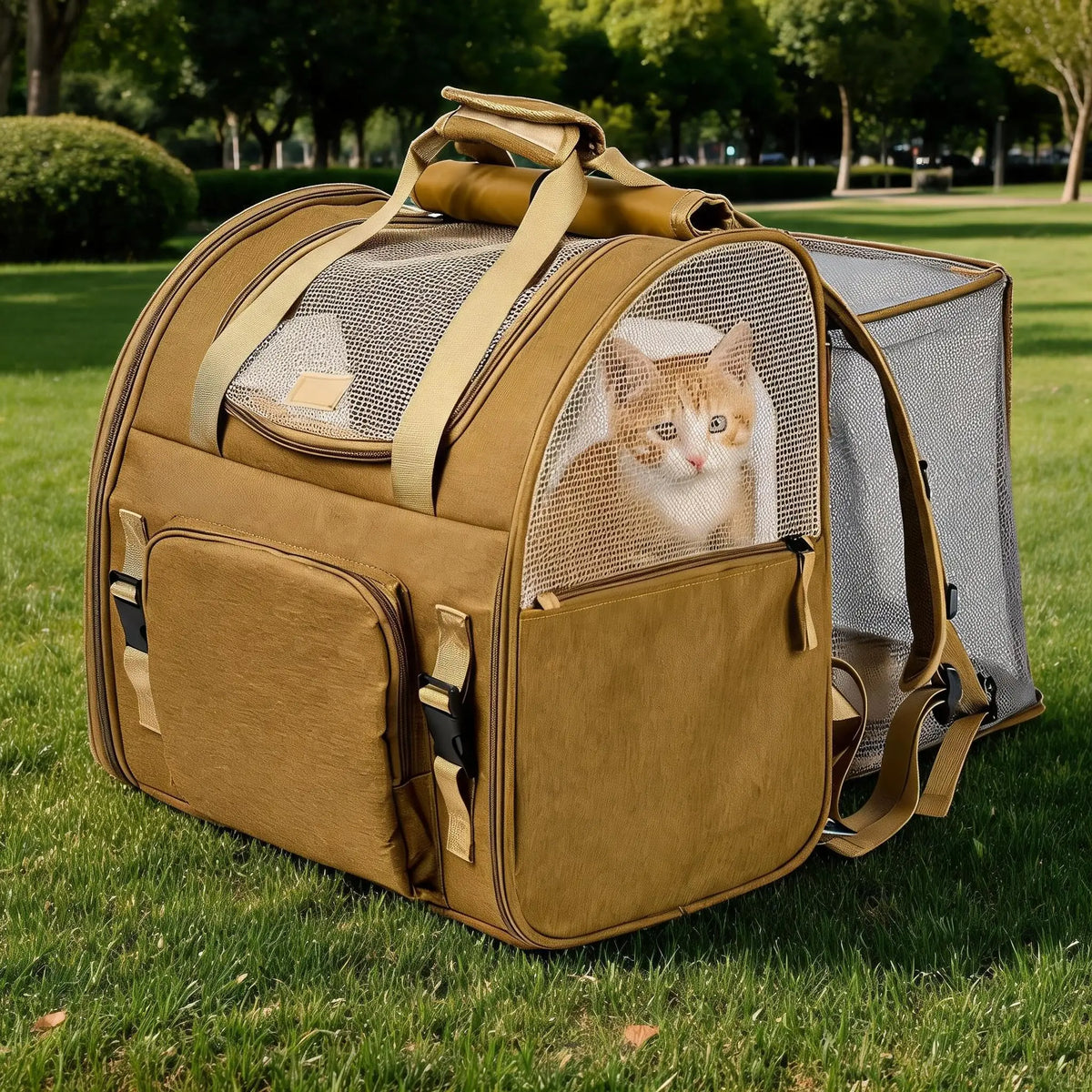 Expandable Cat Carrier Mesh Backpack With Breathable Travel Design