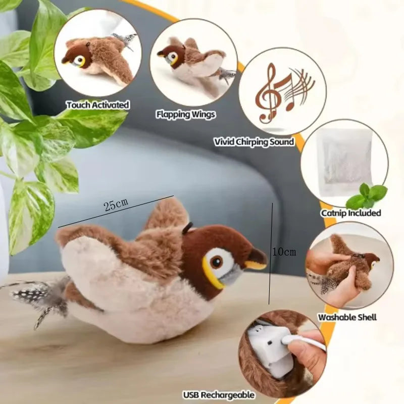 Interactive Flapping Bird Plush Pet Toy For Cats And Dogs