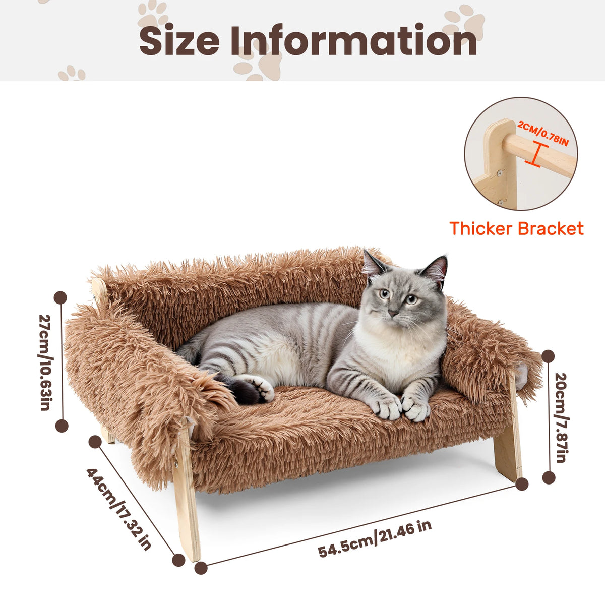 Elevated Plush Cat Sofa Bed Sturdy Wooden Frame Furniture