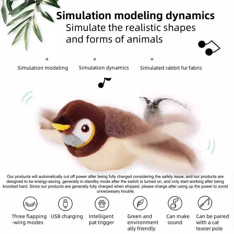 Interactive Flapping Bird Plush Pet Toy For Cats And Dogs