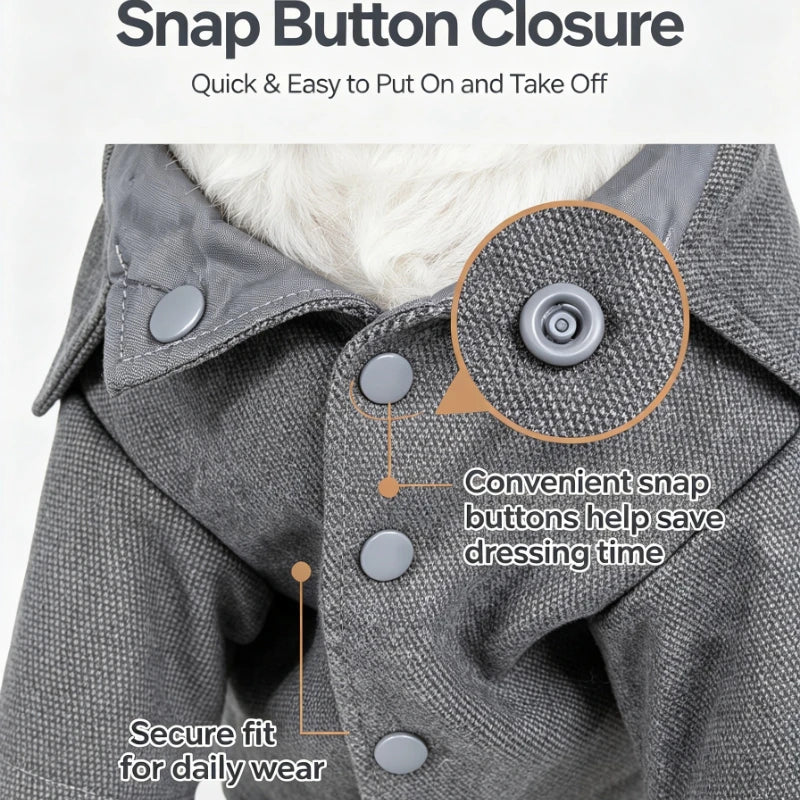 Classic Collared Wool Dog Coat With Horn Buttons Windproof Protection
