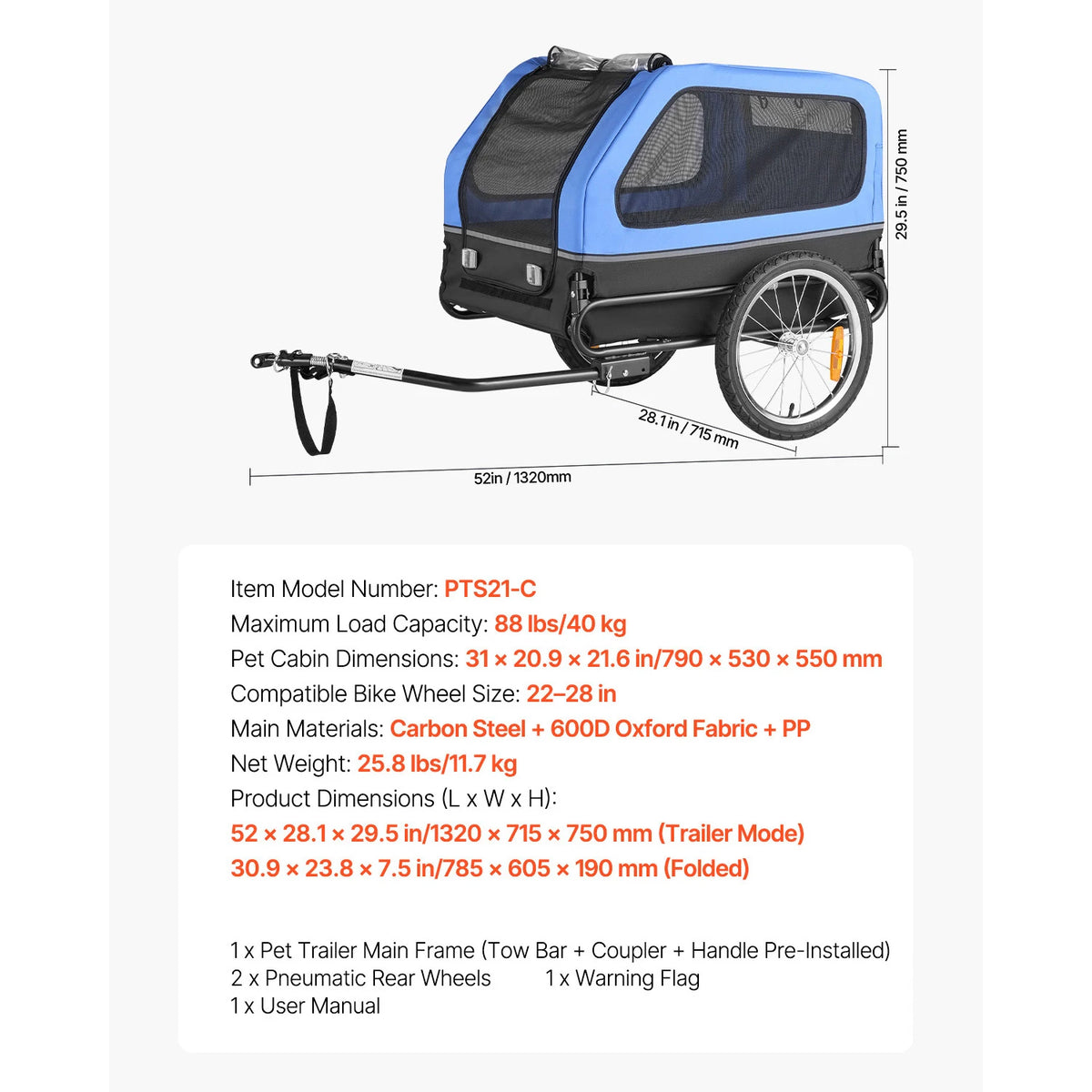 Durable Dog Bike Trailer Universal Bicycle Pet Carrier Quick Release