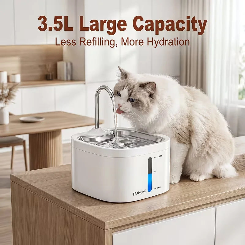 Automatic Stainless Steel Cat Water Fountain With Water Dispenser