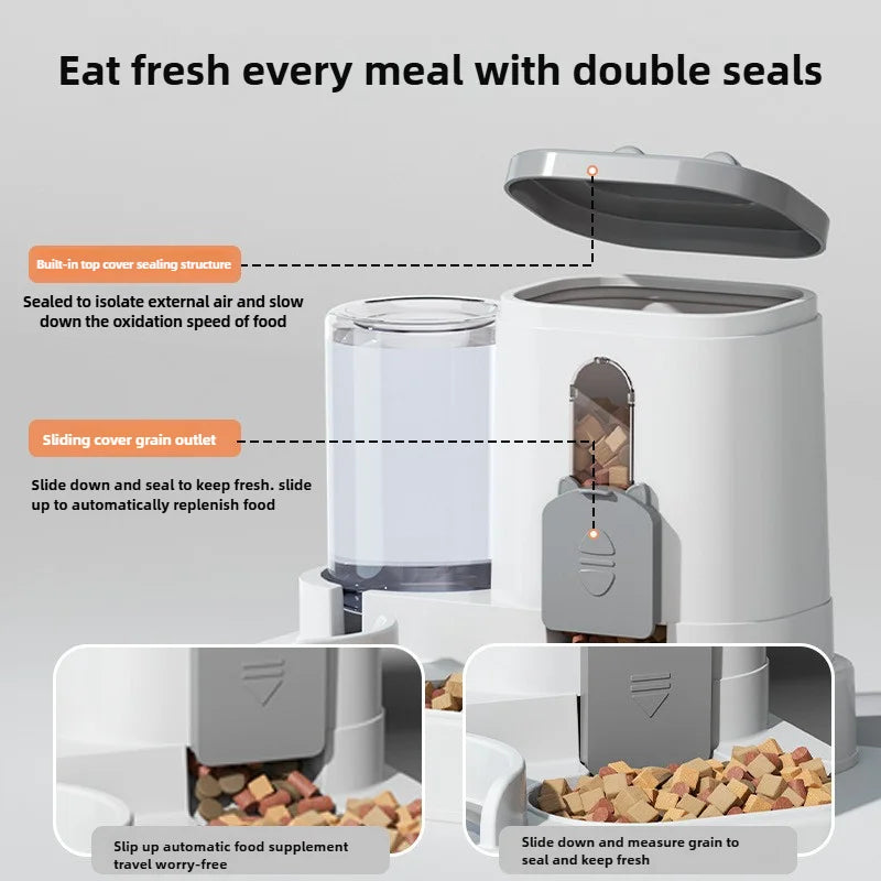 Automatic Pet Feeder With Spill Proof Bowl And Water Fountain