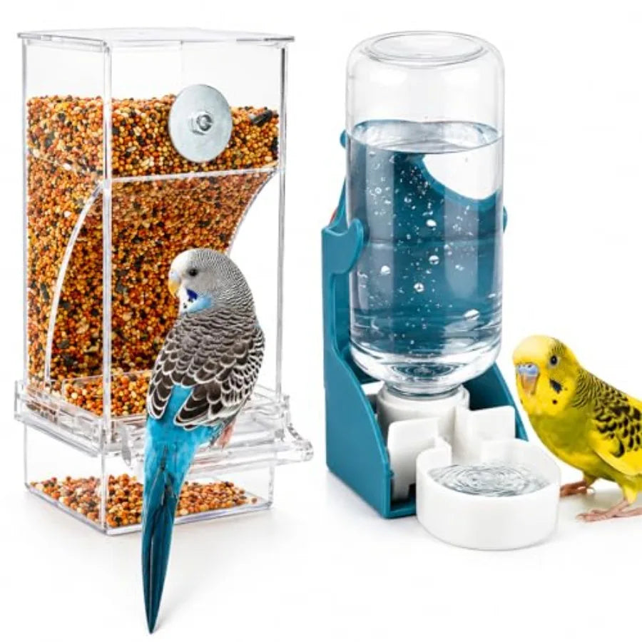 Acrylic Auto Bird Feeder, No Mess Design, Large Capacity, for Budgies Cockatiels Lovebirds, Indoor Home Daily Feeding Tool