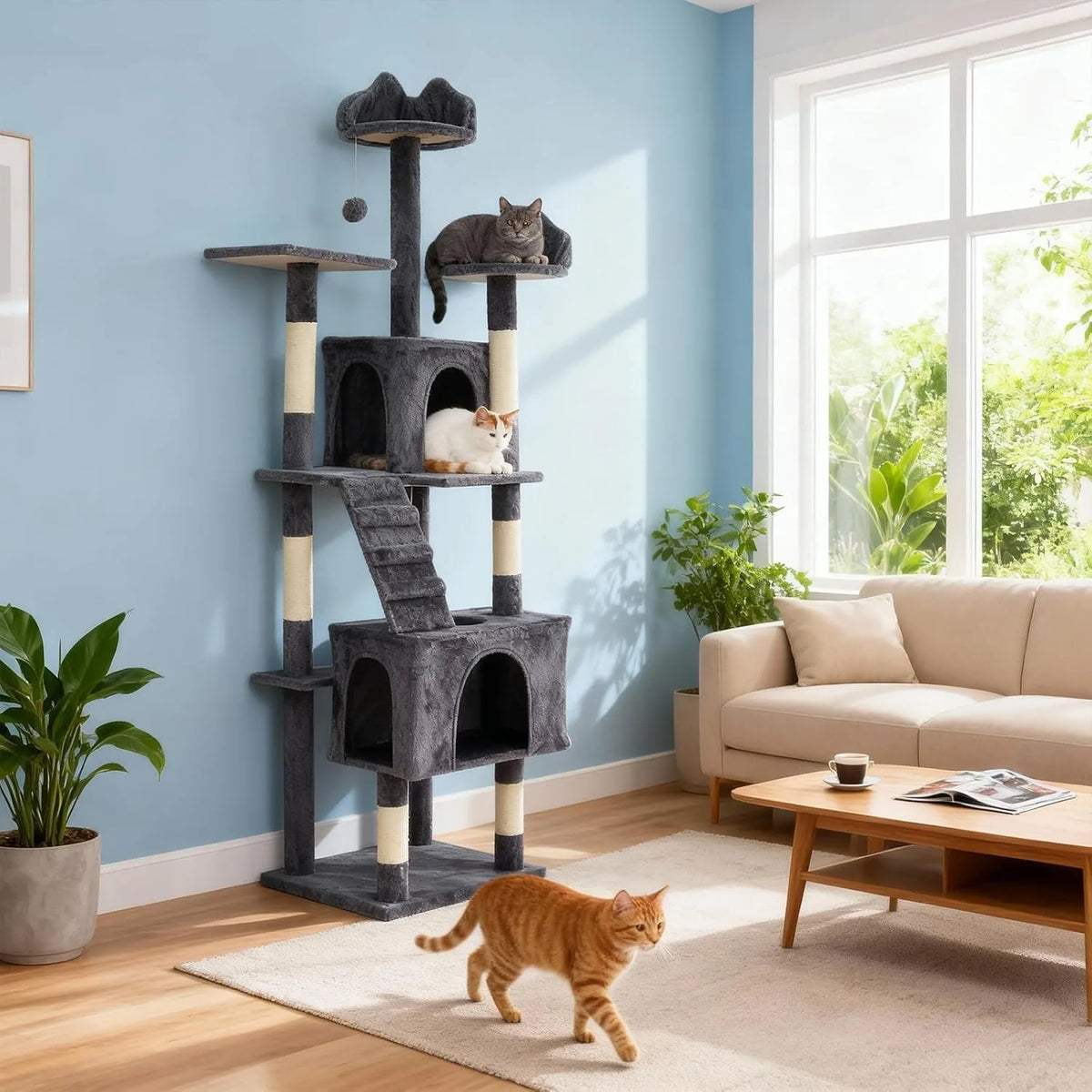 Hossllly Multi Tier Cat Condo With Scratching Posts And Hammock