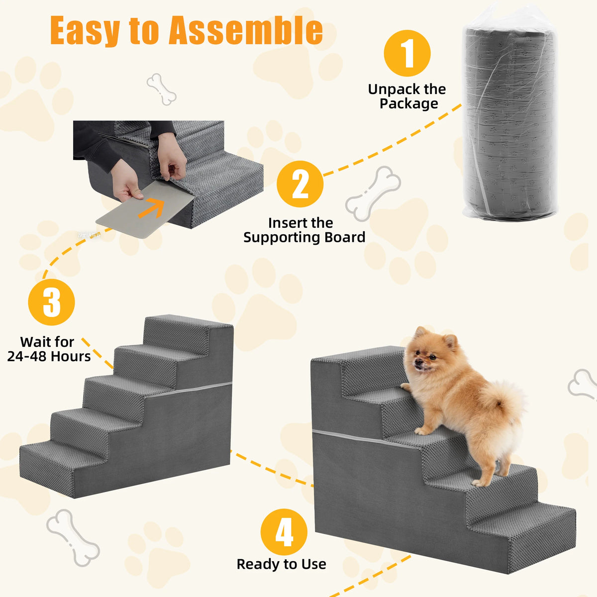 High Grade Curved Foam Pet Stairs Featuring Non Slip Design