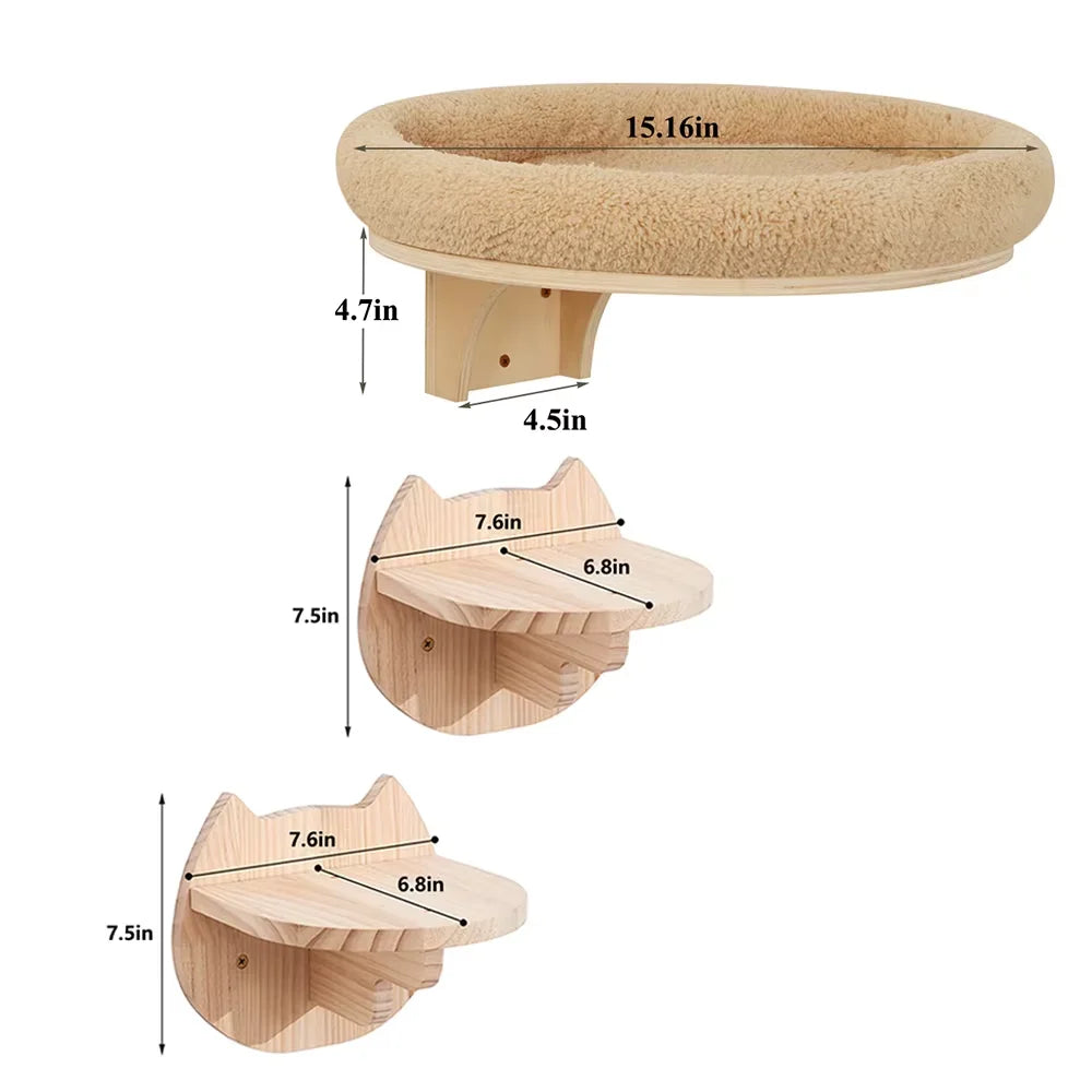 CWV Wall Mounted Pine Wood Cat Hammock With Scratching Post