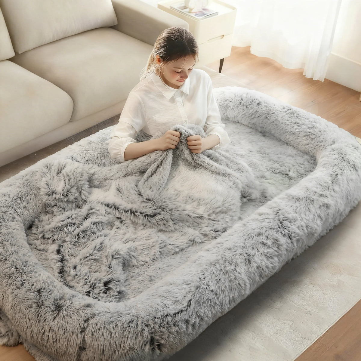 Human Sized Orthopedic Dog Bed With Removable Faux Fur Cover