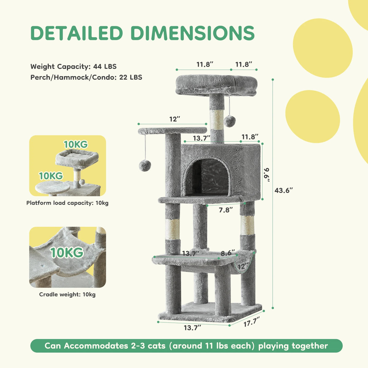 JHK Sturdy Multi Tier Cat Tree With Natural Sisal Posts