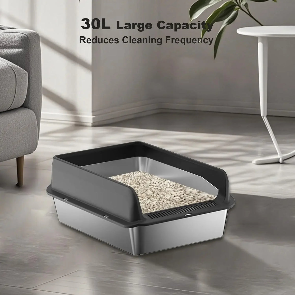 Garvee Stainless Steel Cat Litter Box Leak-proof Semi-enclosed Splash-proof Covered Cat Toilet with Removable Lid for Large Cats for Home High Sided, Top Entry, Anti-Tracking, Step Plate,