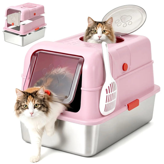 Studyset Enclosed Stainless Steel Dog Proof Litter Box