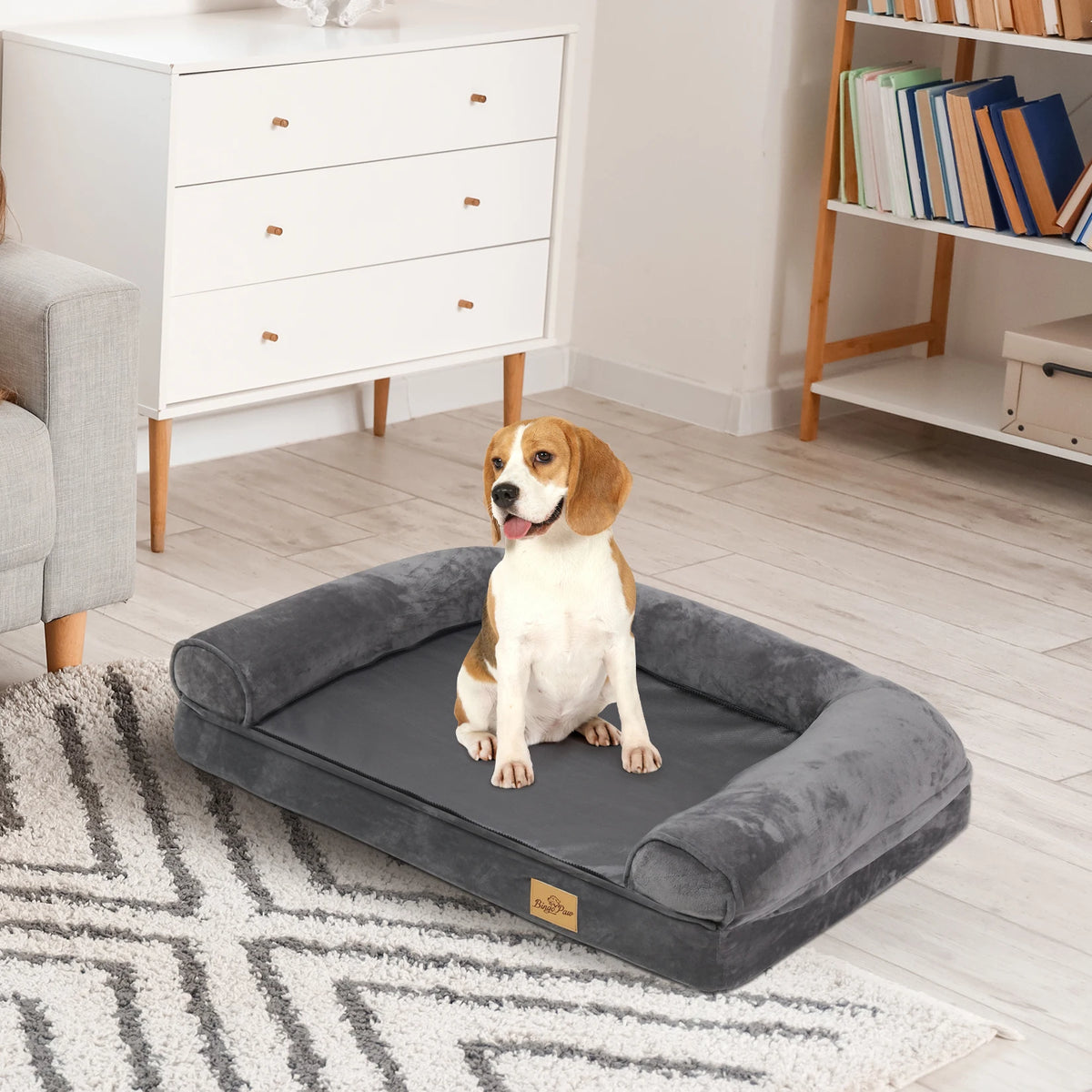 Extra Large Sofa-Style Dog Bed with Bolster Waterproof Cover Sponge Foam Base Cozy Pet Crate Bed Couch Bedding