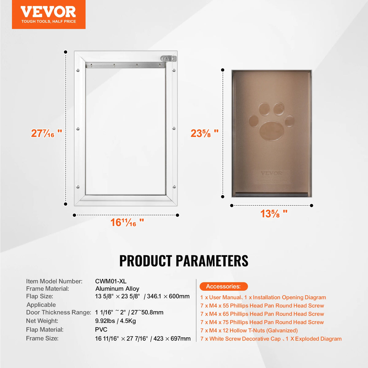 Weatherproof Aluminum Pet Door With Secure Locking Flap