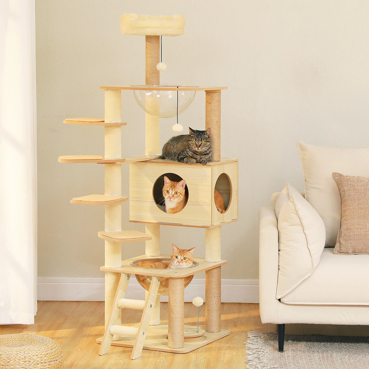 PAWZ Indoor Wooden Cat Tree Tower With Hammock And Posts