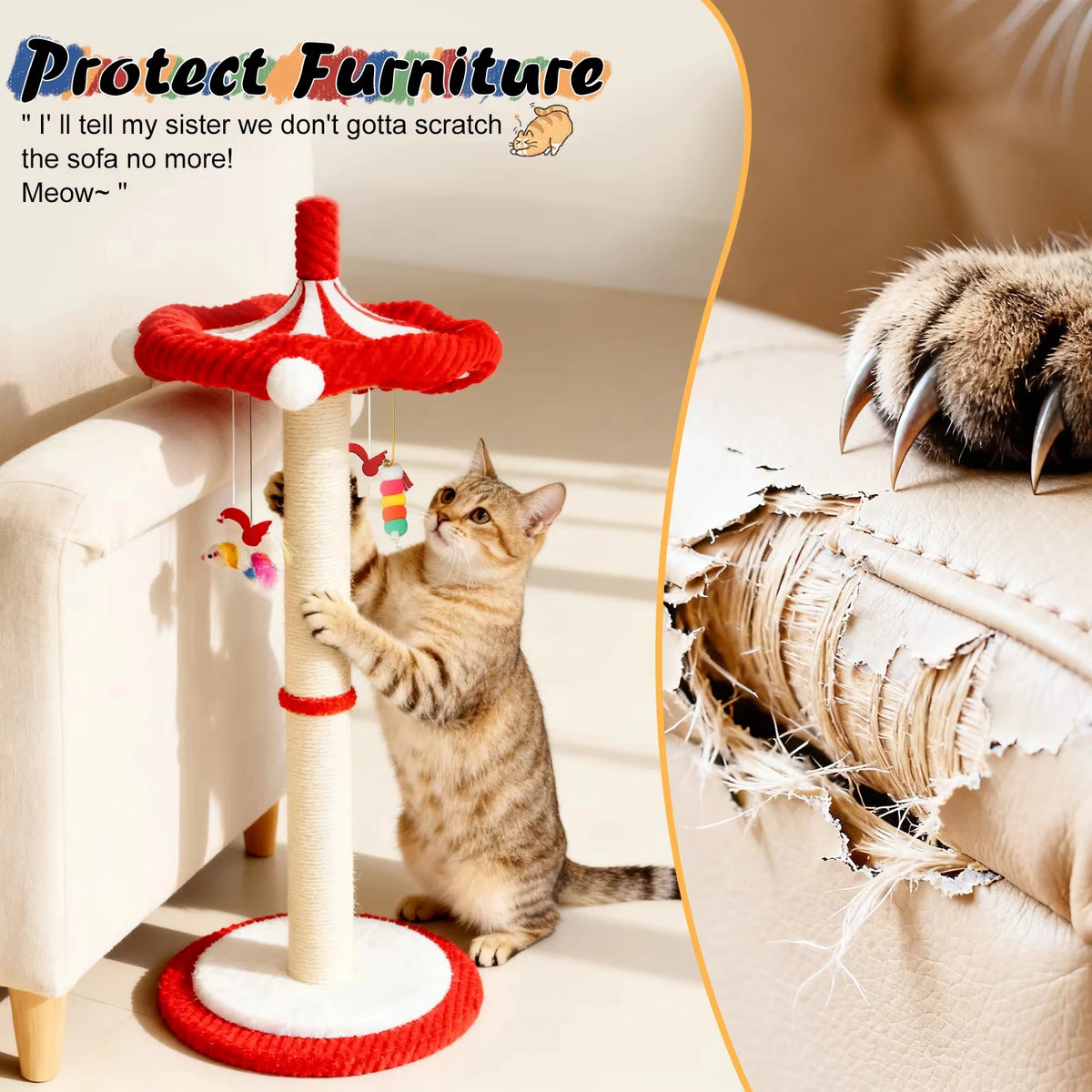 CWV Rotating Cat Tree Tower With Interactive Feather Toys