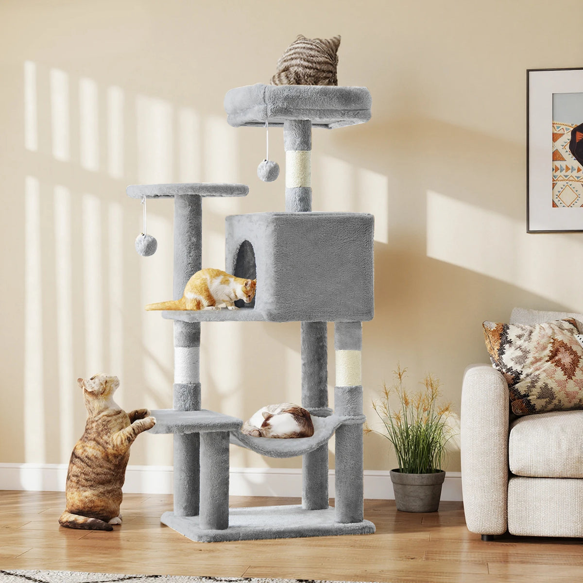 JHK Sturdy Multi Tier Cat Tree With Natural Sisal Posts