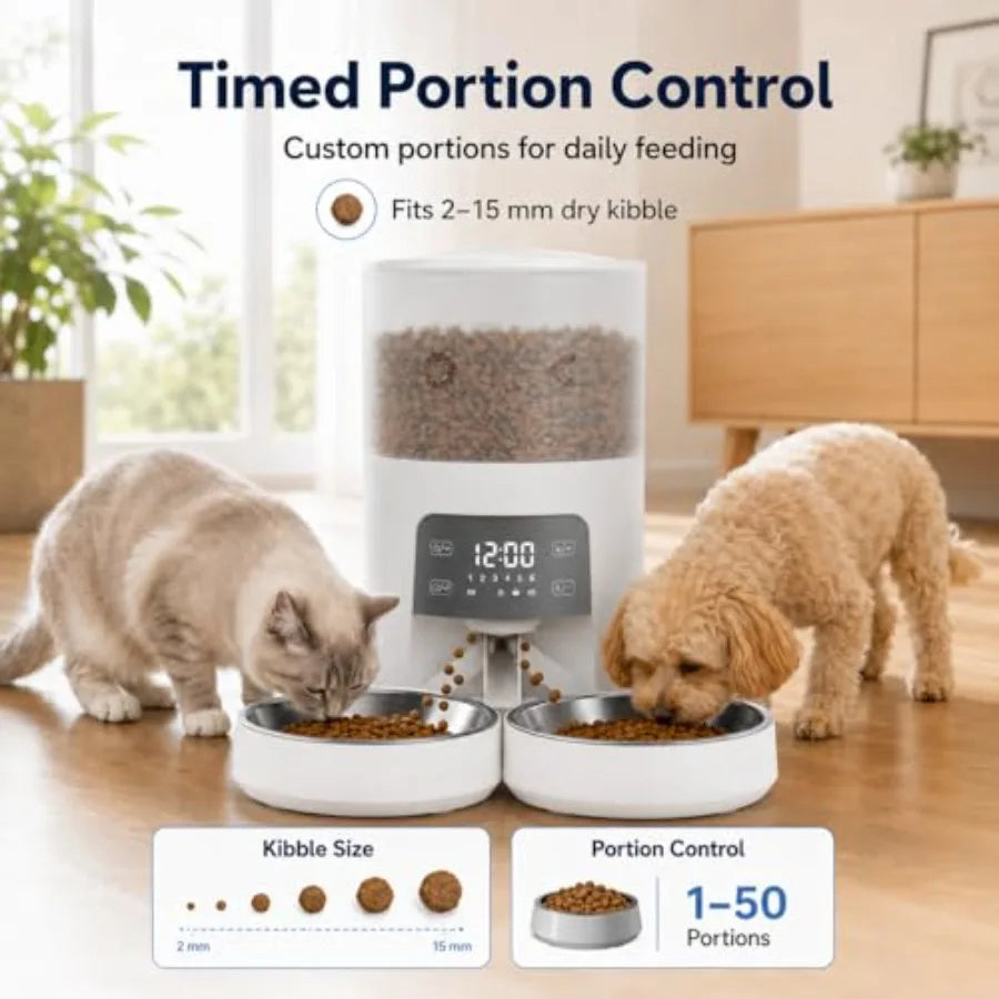 Timed Automatic Cat Feeder With Dual Stainless Steel Bowls
