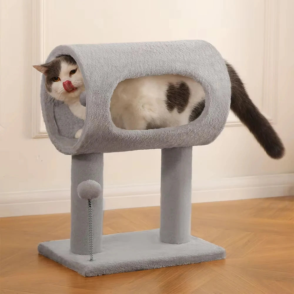 Modern Cat Tower With Plush Tunnel And Sisal Scratching Post
