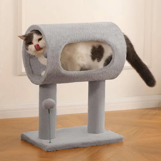 Modern Cat Tower With Plush Tunnel And Sisal Scratching Post