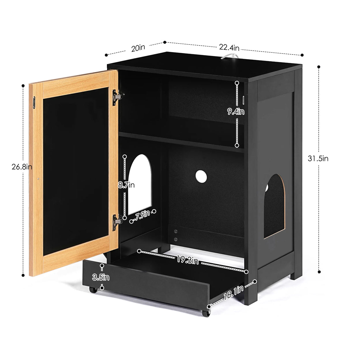 Hidden Cat Litter Box Enclosure With Sisal Scratching Door