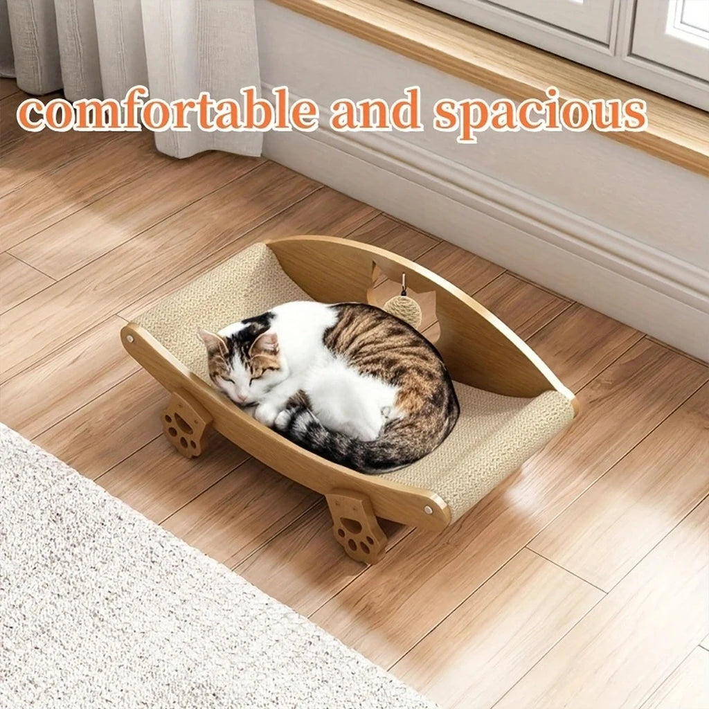 Wooden Frame Sisal Cat Scratcher Bed With Durable Woven Surface